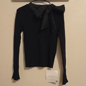 Womens Chicwish Elegant Black Bow-Tie L/S Top Sz L/XL